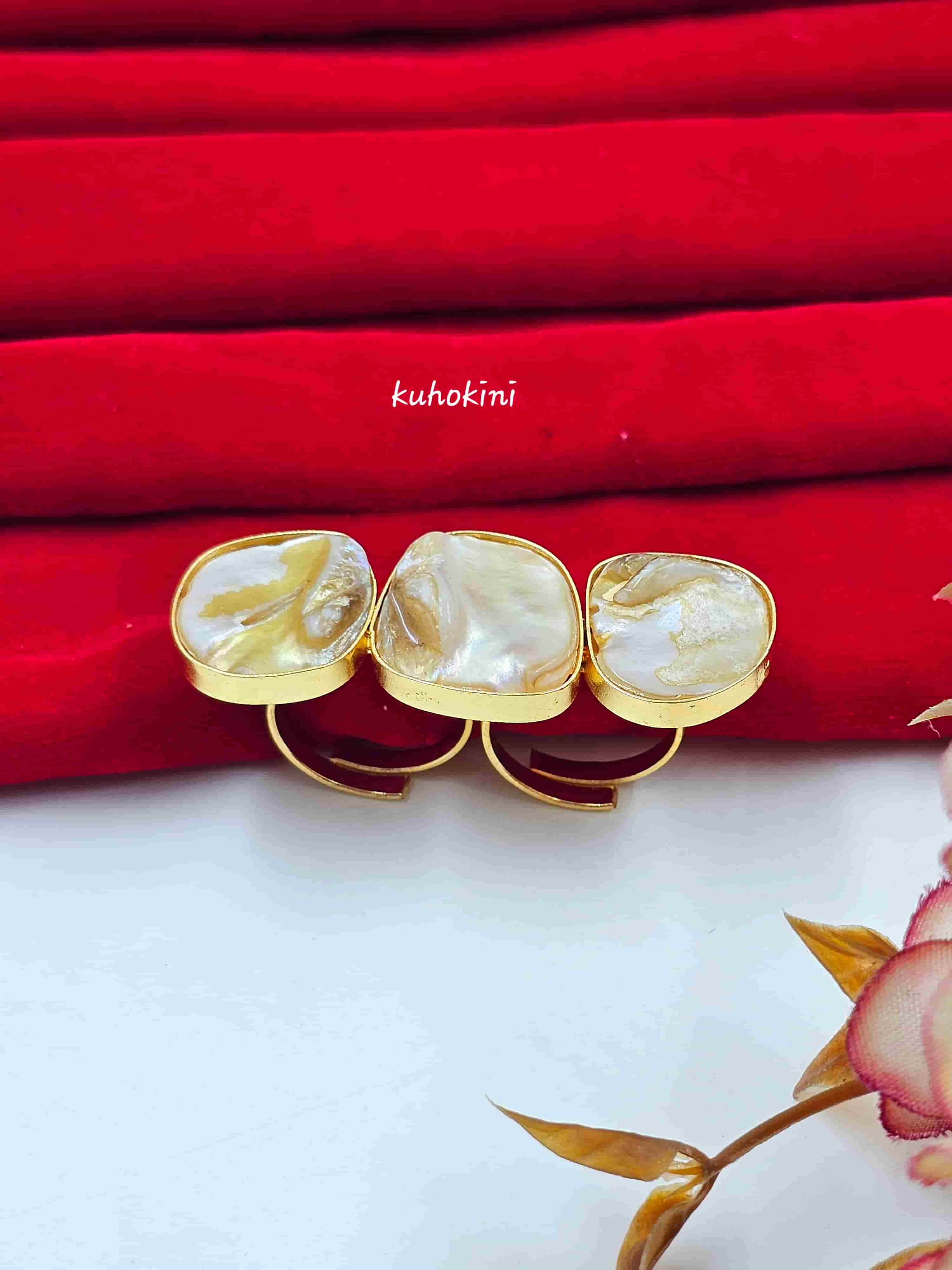 Golden Brass Mother of Pearl Finger Ring