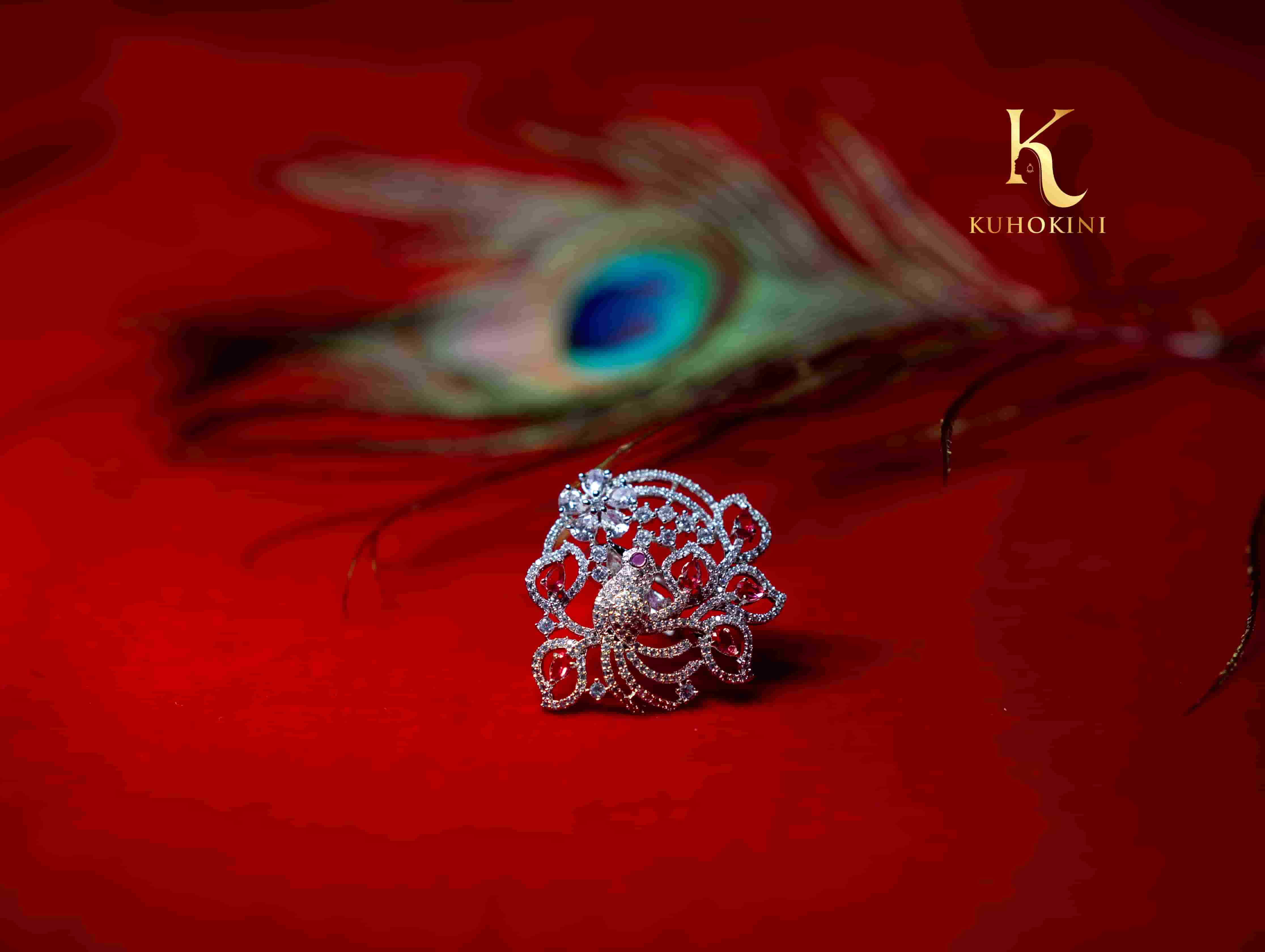 Sparkling AD Peacock Finger Ring - Adjustable