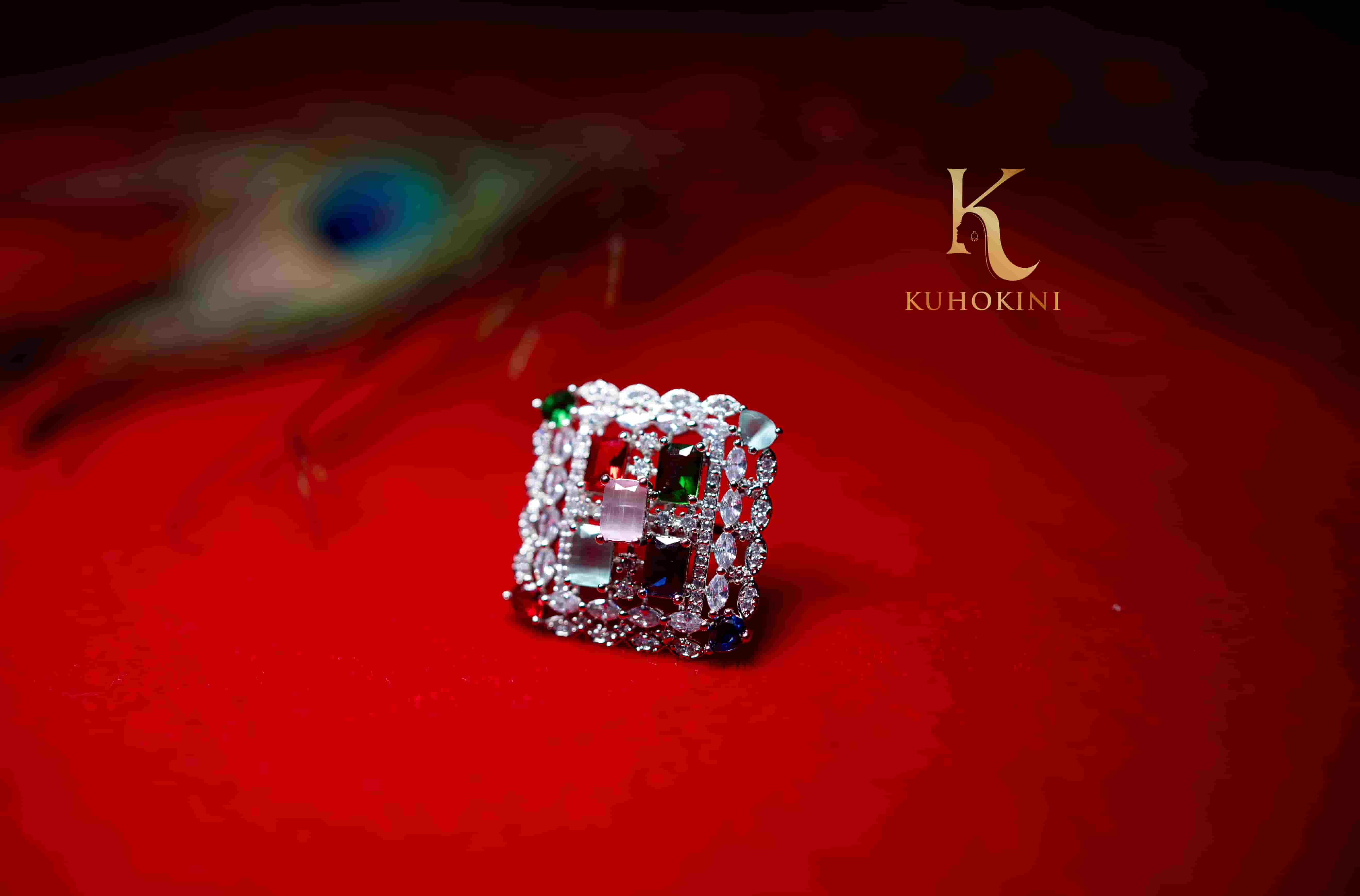 Sparkling AD Multi-Stone Square Finger Ring - Adjustable