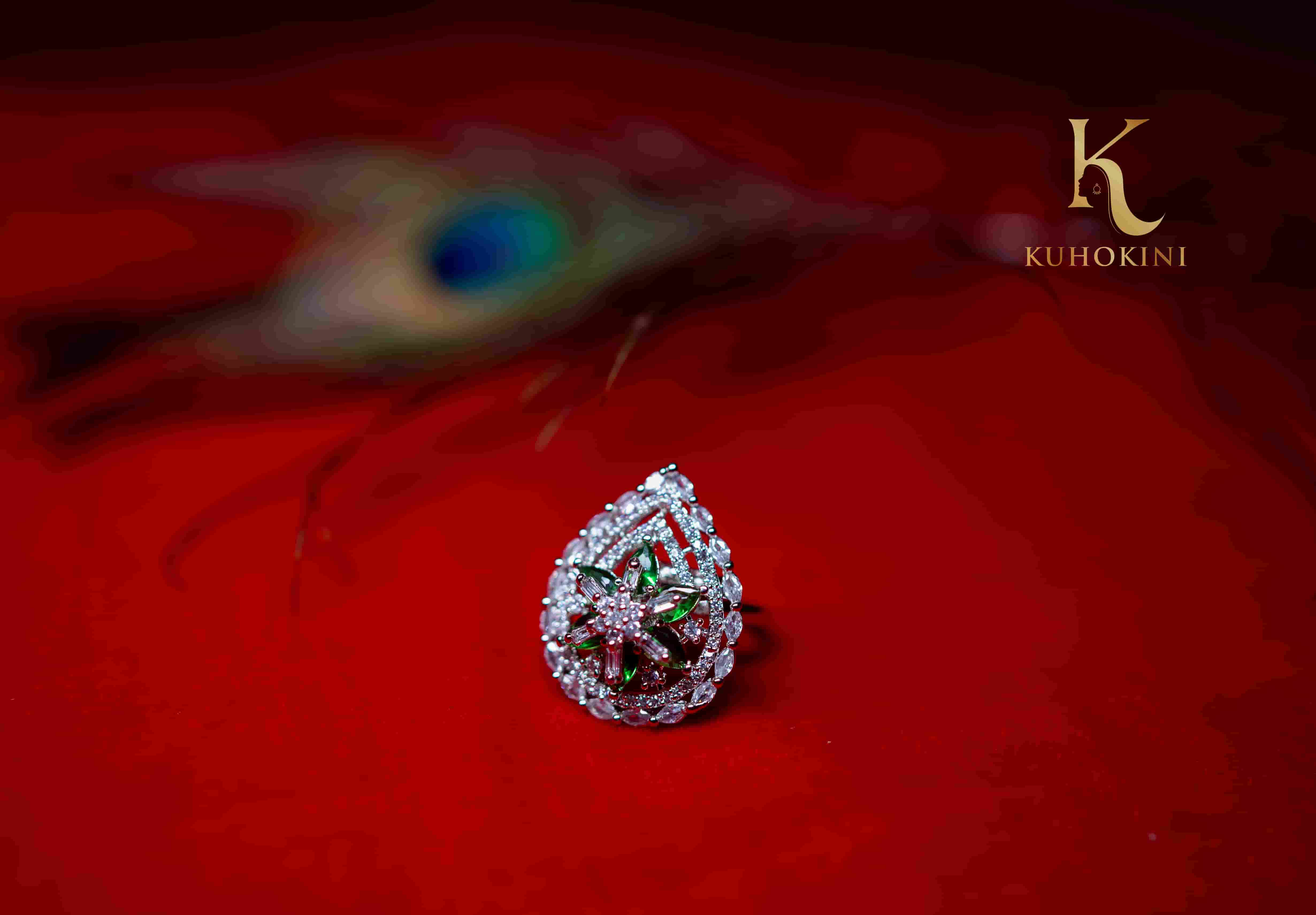 Sparkling AD Floral Tear-Drop Finger Ring - Adjustable