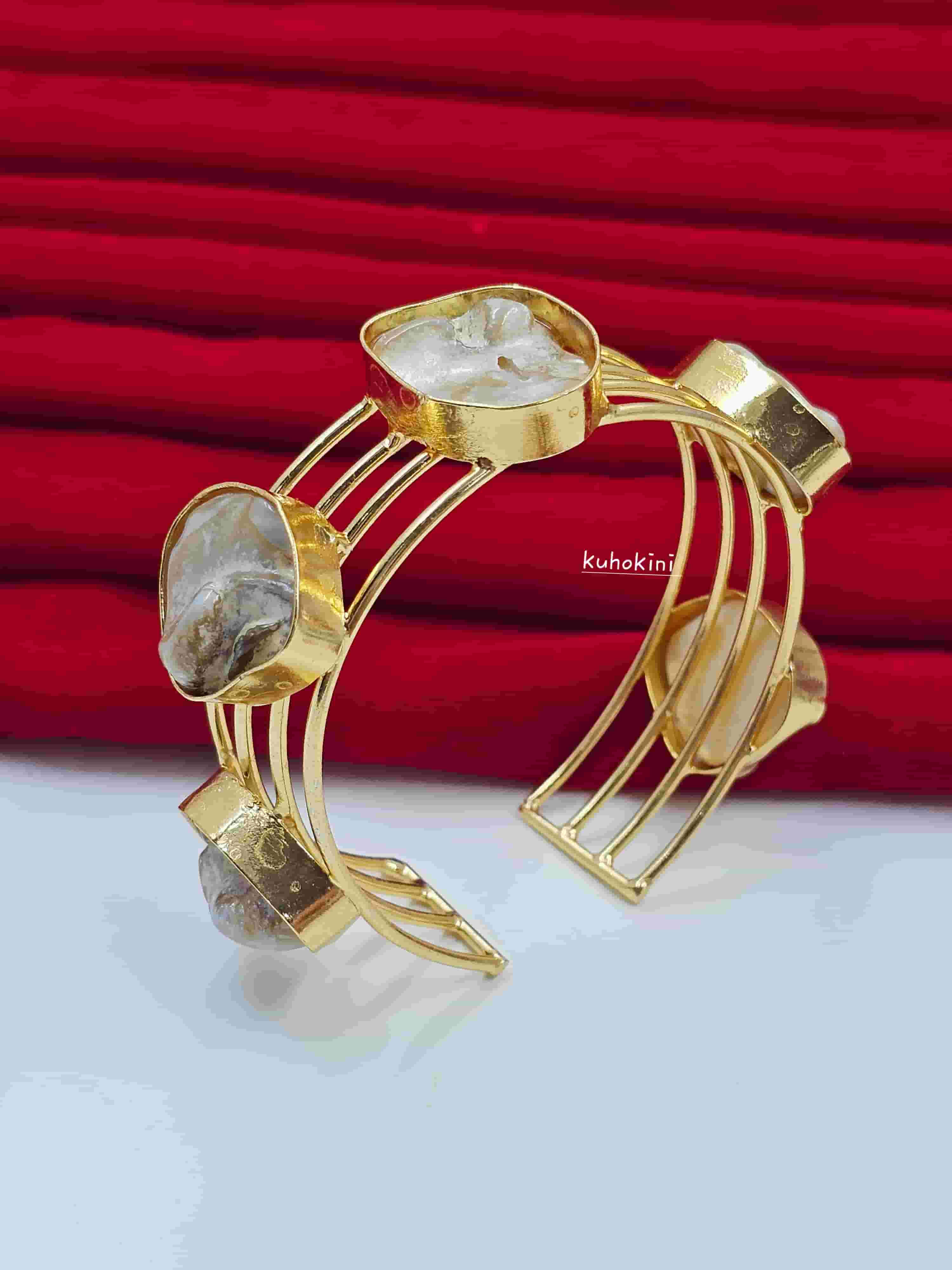 Kuhokini Adjustable Golden Brass & Mother of Pearl Bangle
