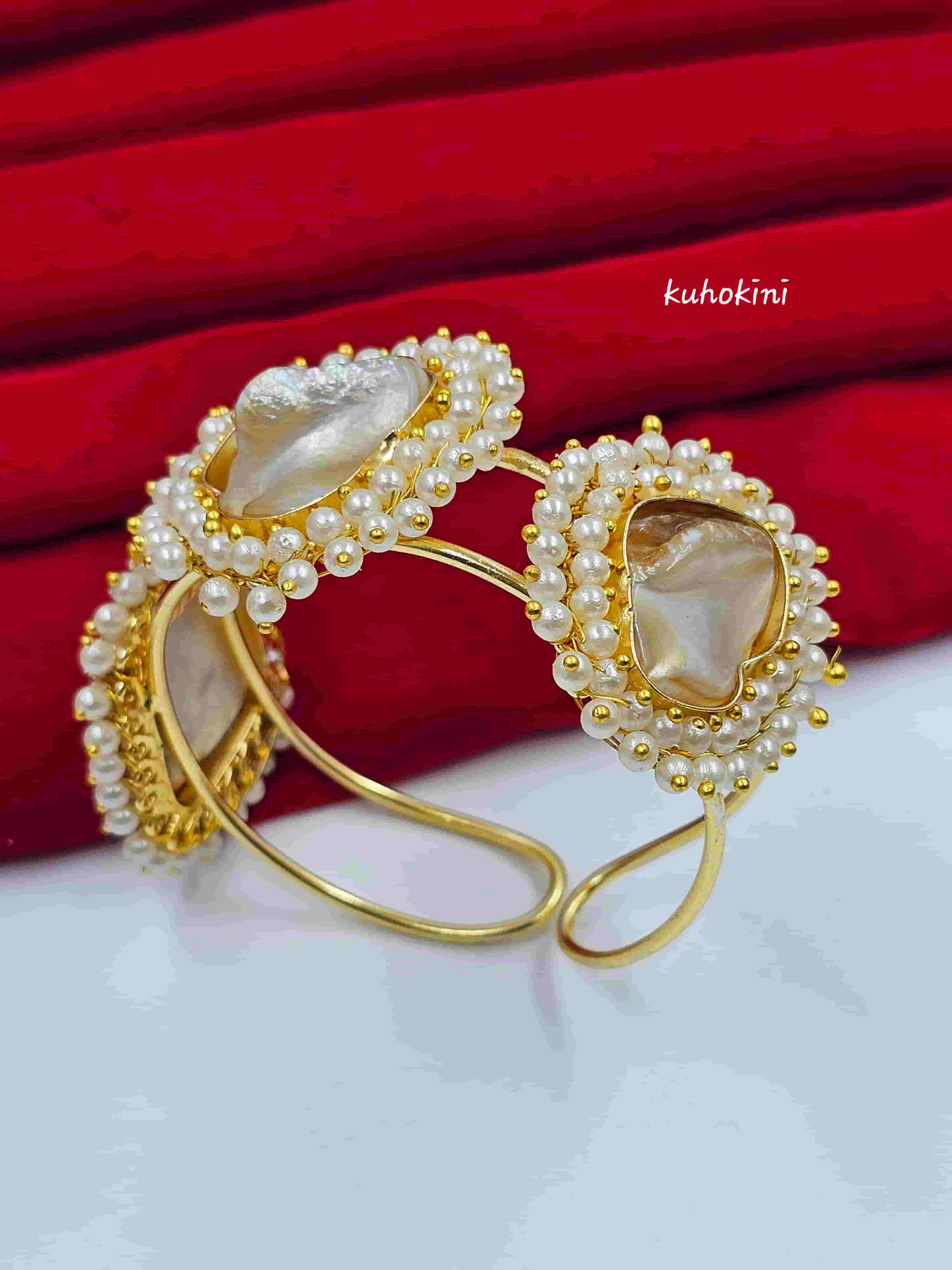 Kuhokini MOP Worked Golden Brass Adjustable Bangle